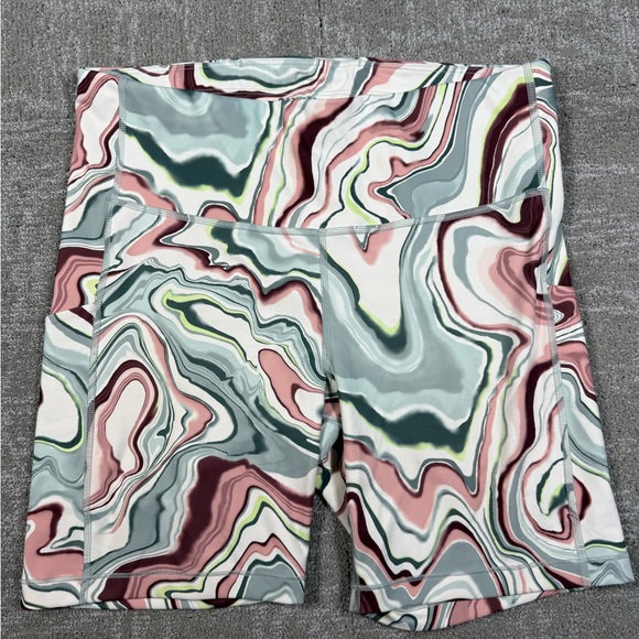 Athleta Pants - Athleta Multicolor Marble-Print Athletic Shorts - Pink, Green, Gray
